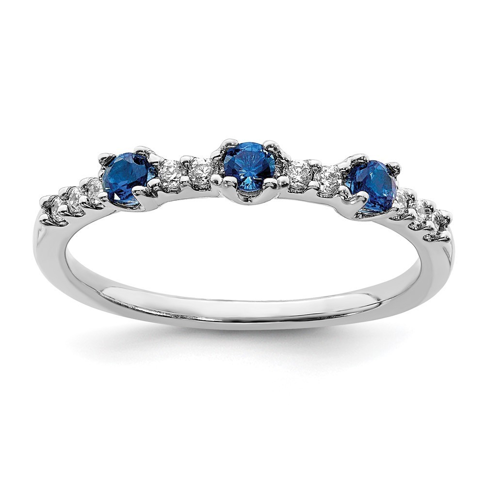 14k White Gold Diamond And Sapphire September Birthstone 3-Stone Ring, 7